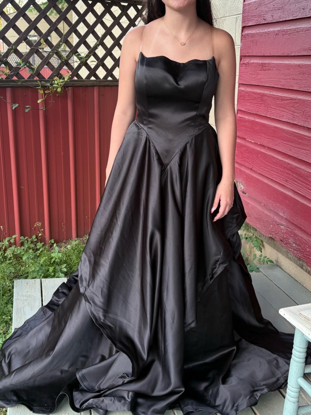 Satin Black Strapless Prom Gown